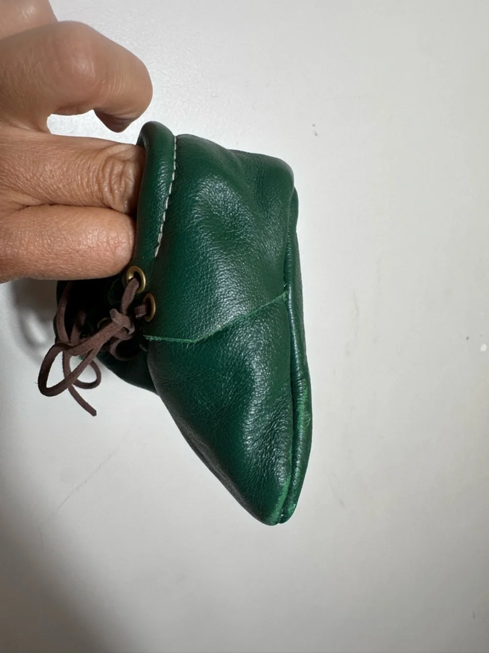 Baby Green Leather Moccasin Walker Shoes with Brown Laces